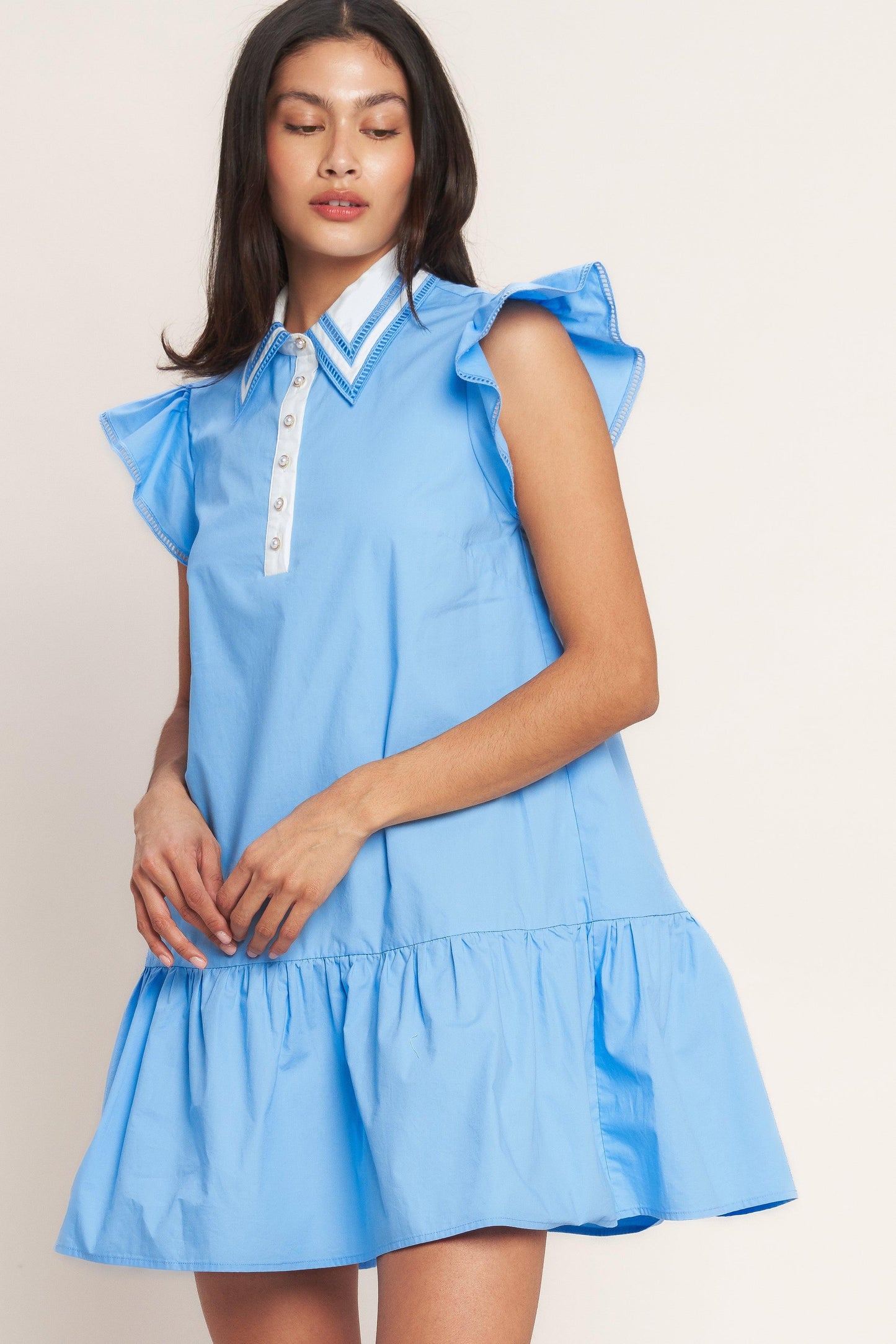 Sweet Days Woven Mini Dress in blue, view 1 — Soul Flow Apparel