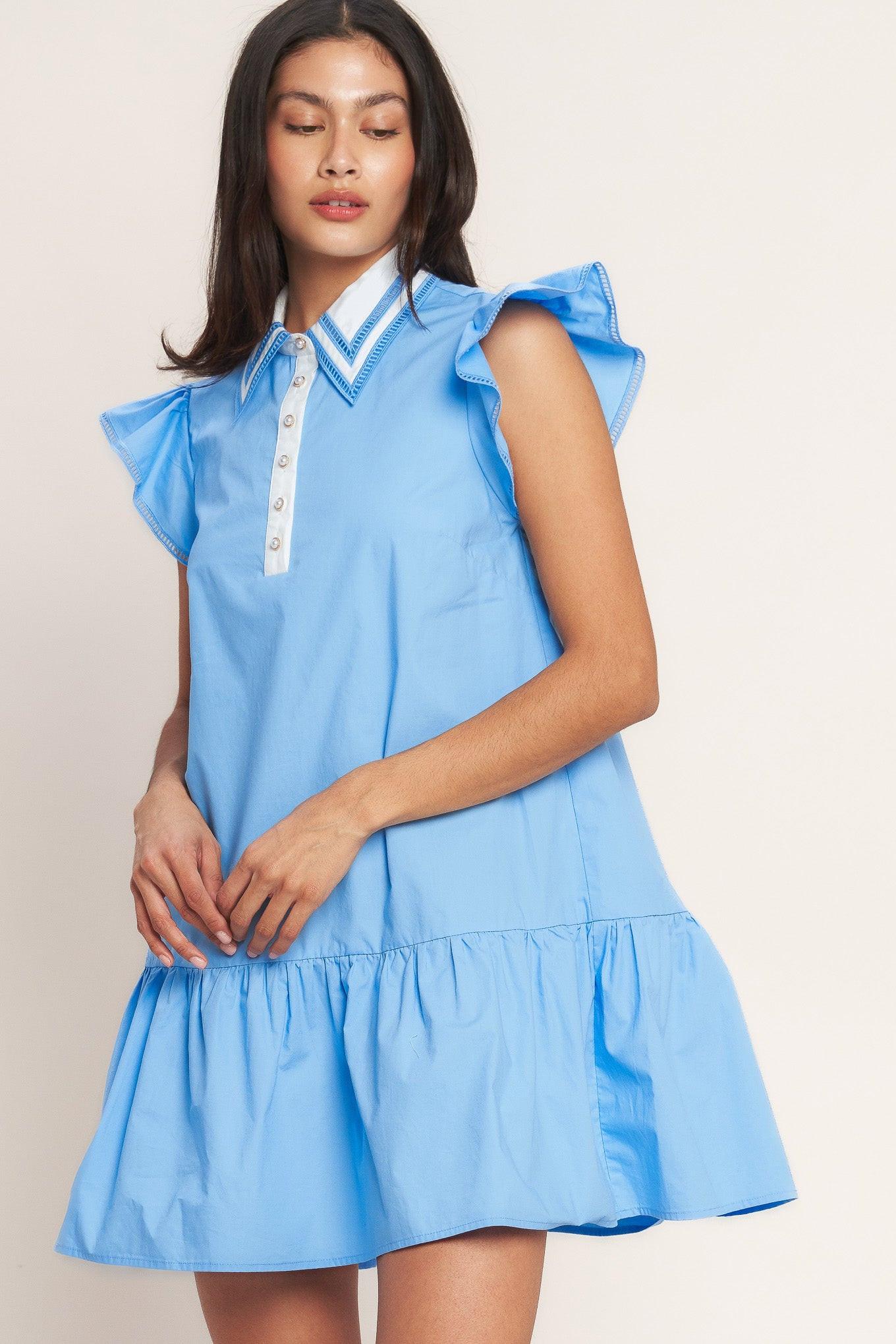 Sweet Days Woven Mini Dress in blue, view 2 — Soul Flow Apparel