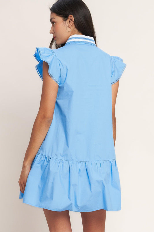 Sweet Days Woven Mini Dress in blue, view 3 — Soul Flow Apparel