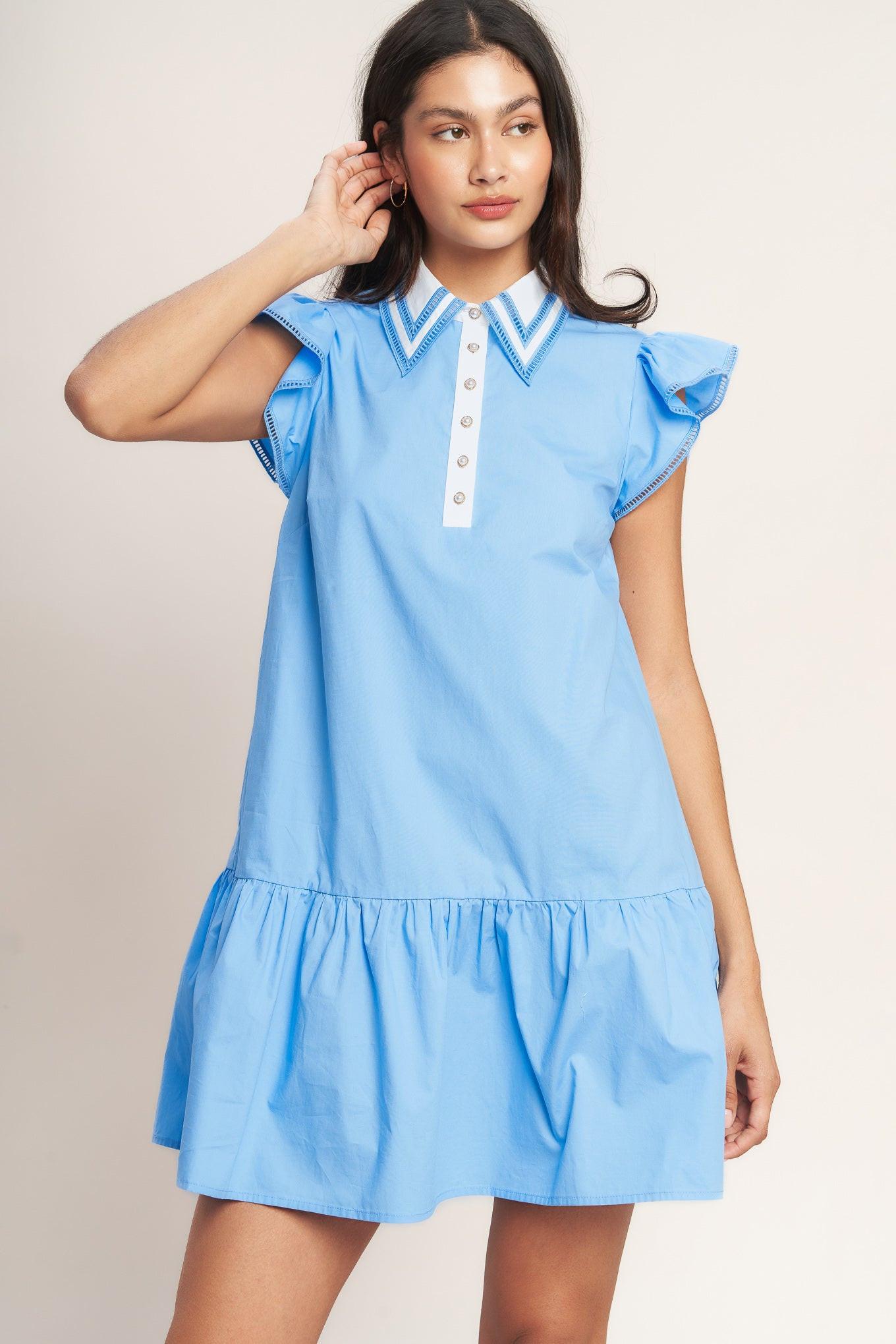 Sweet Days Woven Mini Dress in blue, view 5 — Soul Flow Apparel