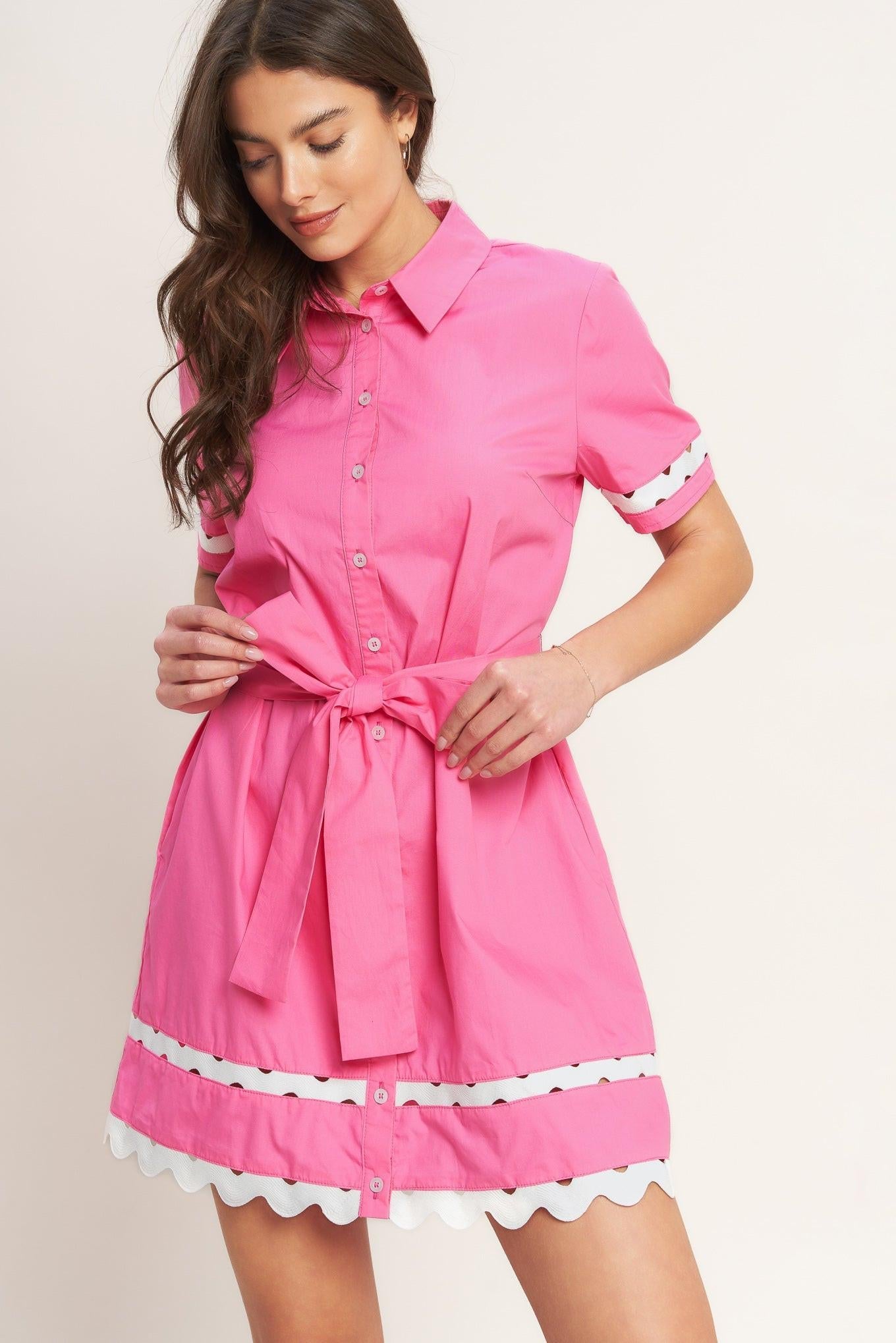 Weekend Preppy Look Woven Mini Dress in pink, view 4 — Soul Flow Apparel