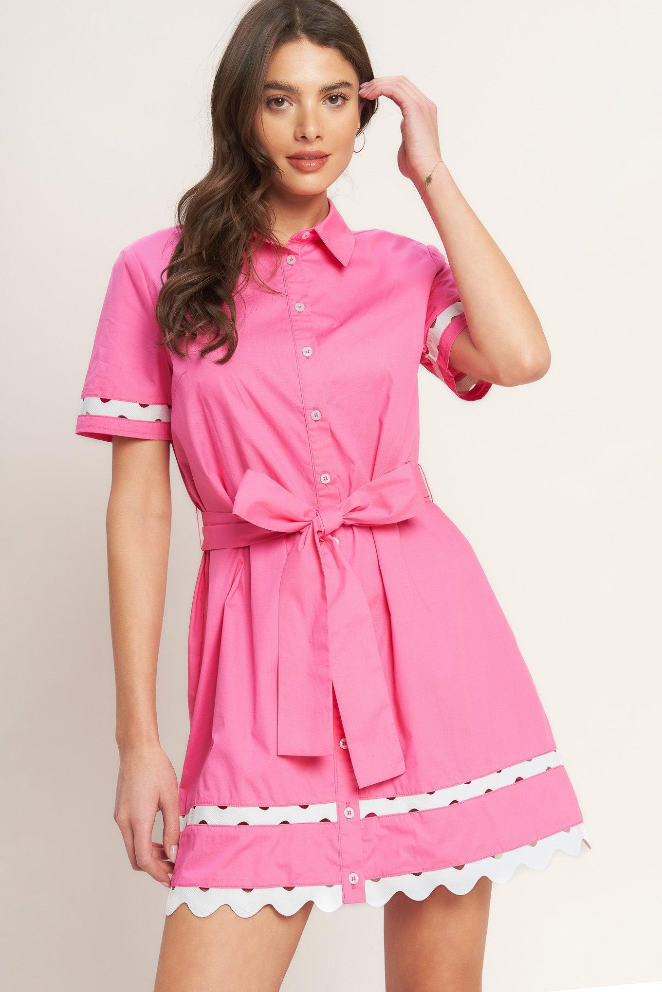 Weekend Preppy Look Woven Mini Dress in pink, view 5 — Soul Flow Apparel