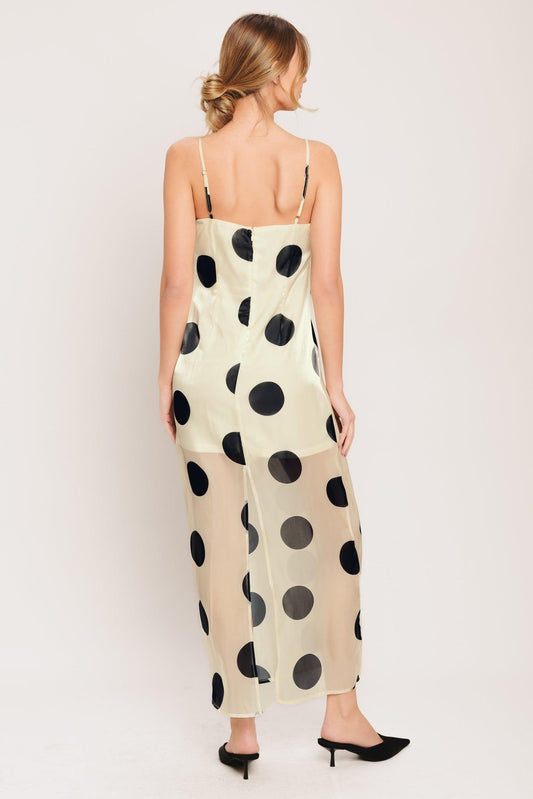 Avant Dot Woven Midi Dress in ivory black, view 7 — Soul Flow Apparel