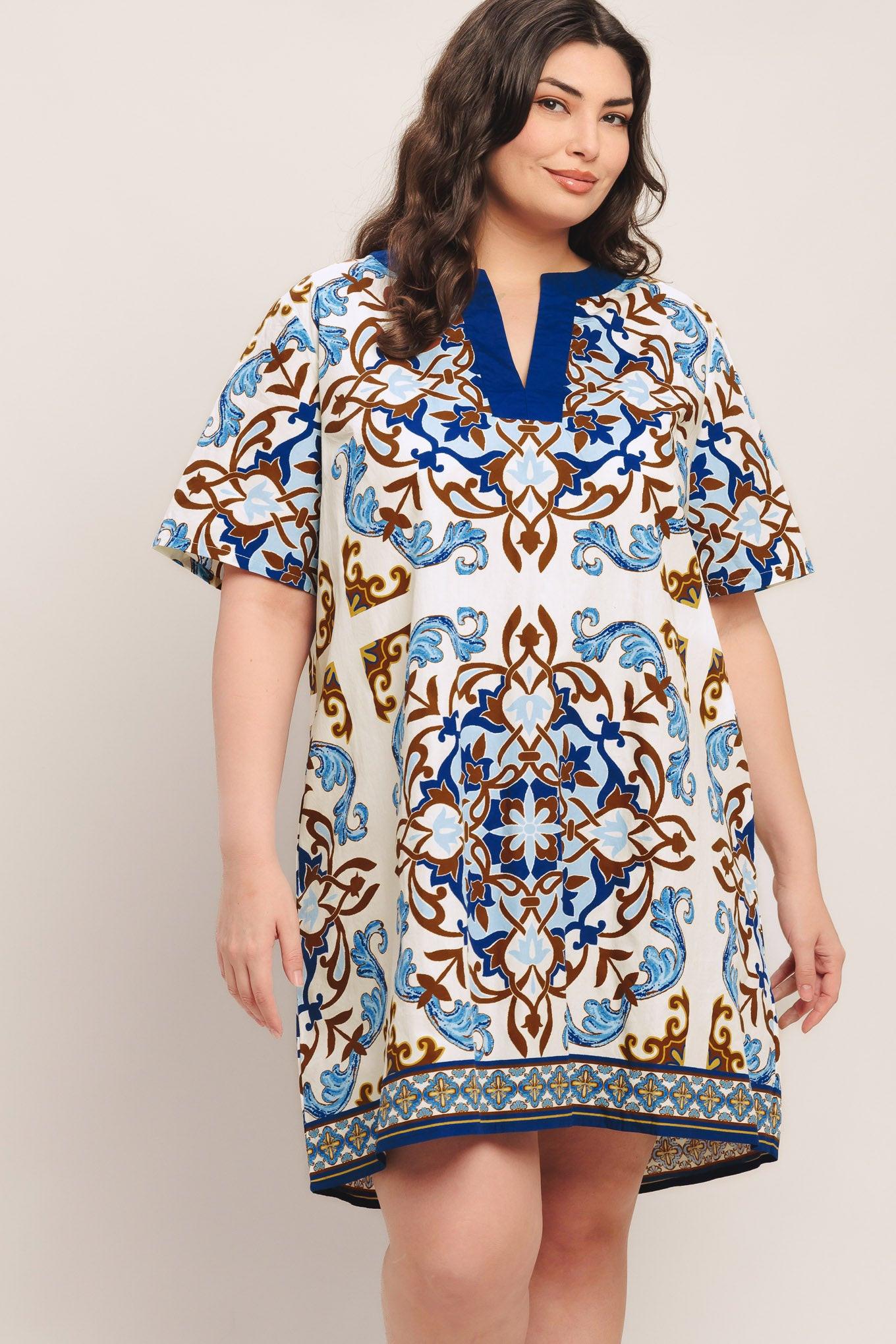Mediterranean Soul Woven Mini Dress in ivory blue, view 8 — Soul Flow Apparel