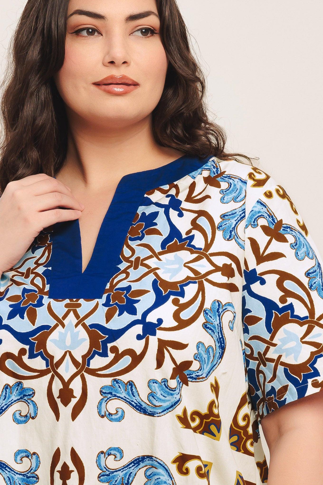 Mediterranean Soul Woven Mini Dress in ivory blue, view 9 — Soul Flow Apparel