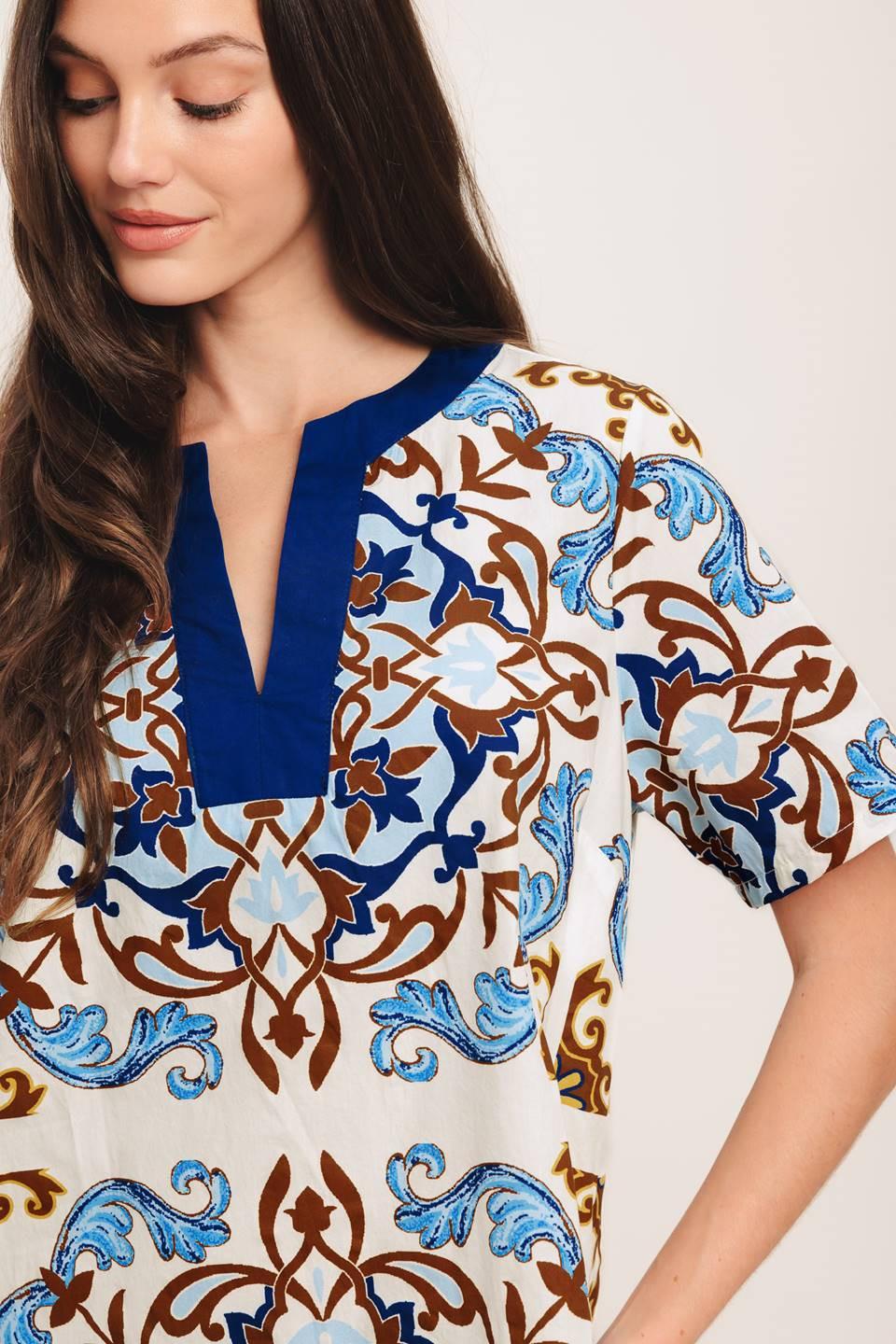 Mediterranean Soul Woven Mini Dress in ivory blue, view 4 — Soul Flow Apparel