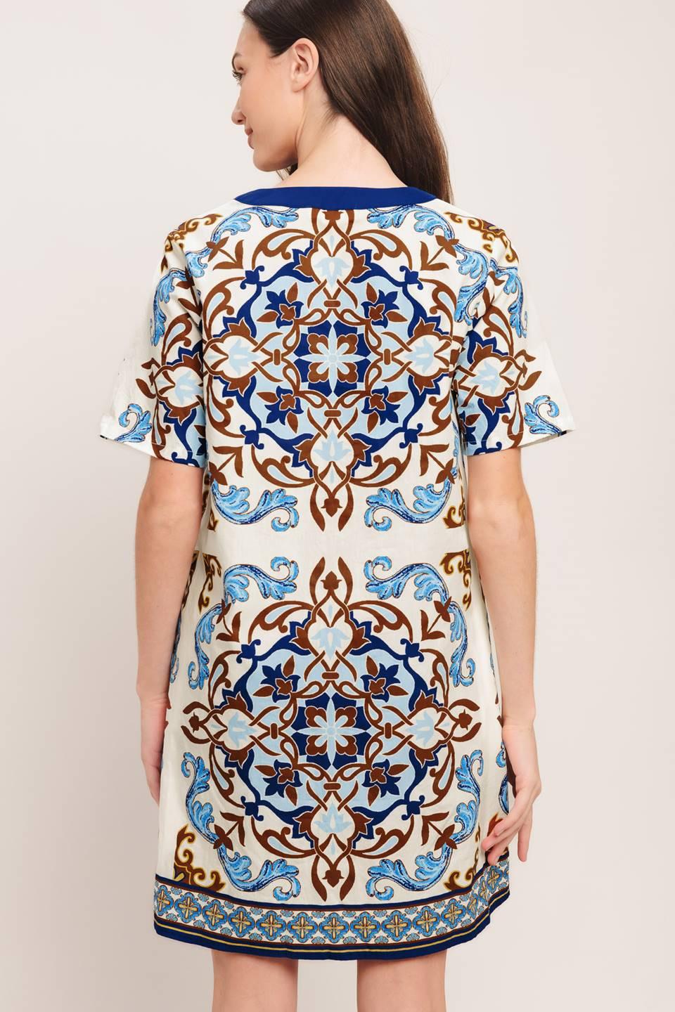 Mediterranean Soul Woven Mini Dress in ivory blue, view 5 — Soul Flow Apparel