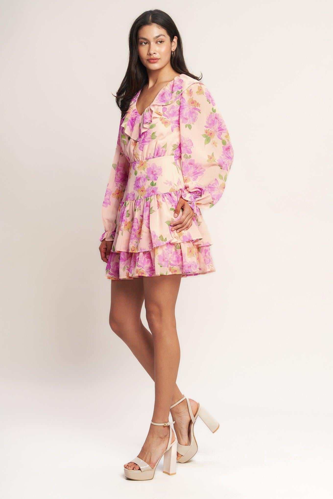 Sweet Serendipity Woven Mini Dress in peach, view 3 — Soul Flow Apparel