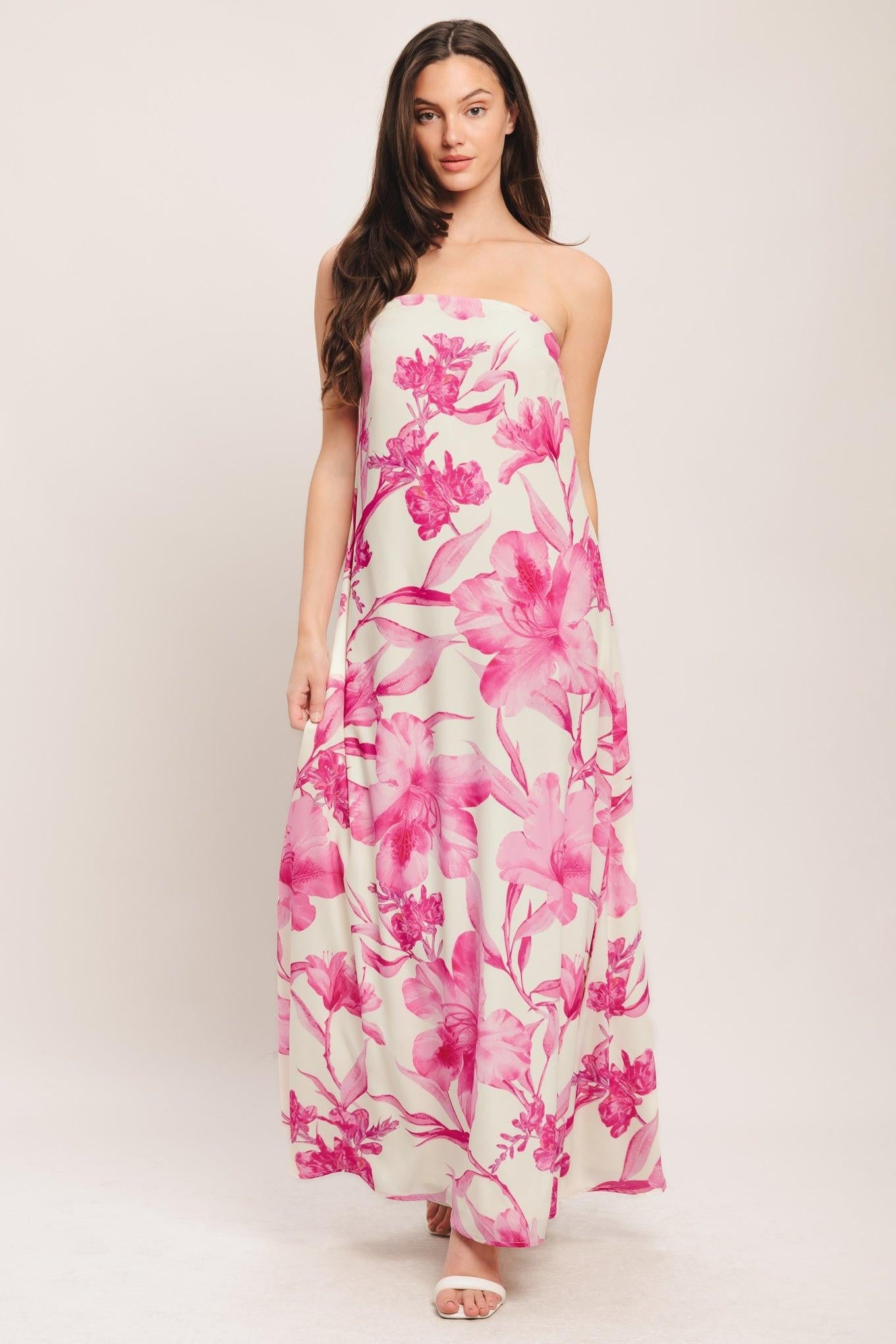 Soft Rose Escape Woven Ankle Dress in ivory pink, view 1 — Soul Flow Apparel