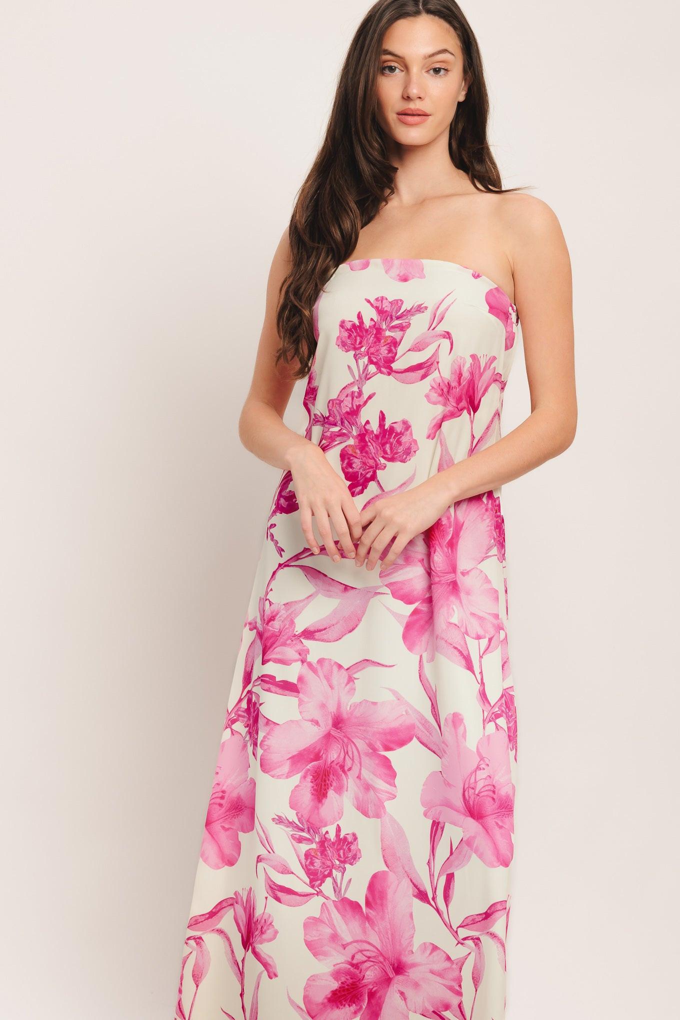 Soft Rose Escape Woven Ankle Dress in ivory pink, view 3 — Soul Flow Apparel