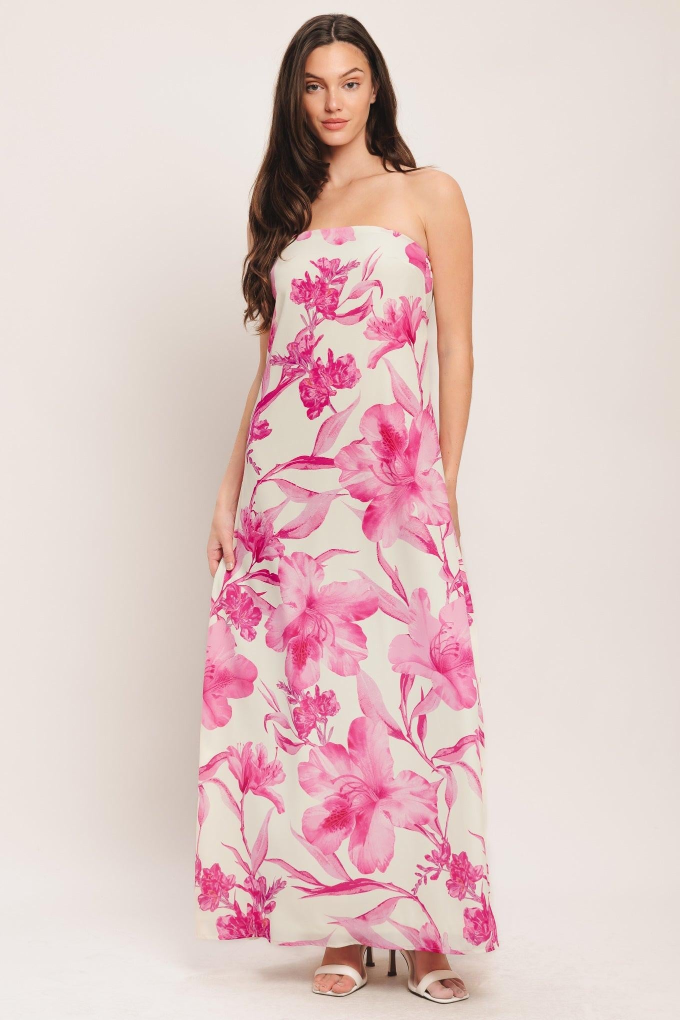 Soft Rose Escape Woven Ankle Dress in ivory pink, view 4 — Soul Flow Apparel