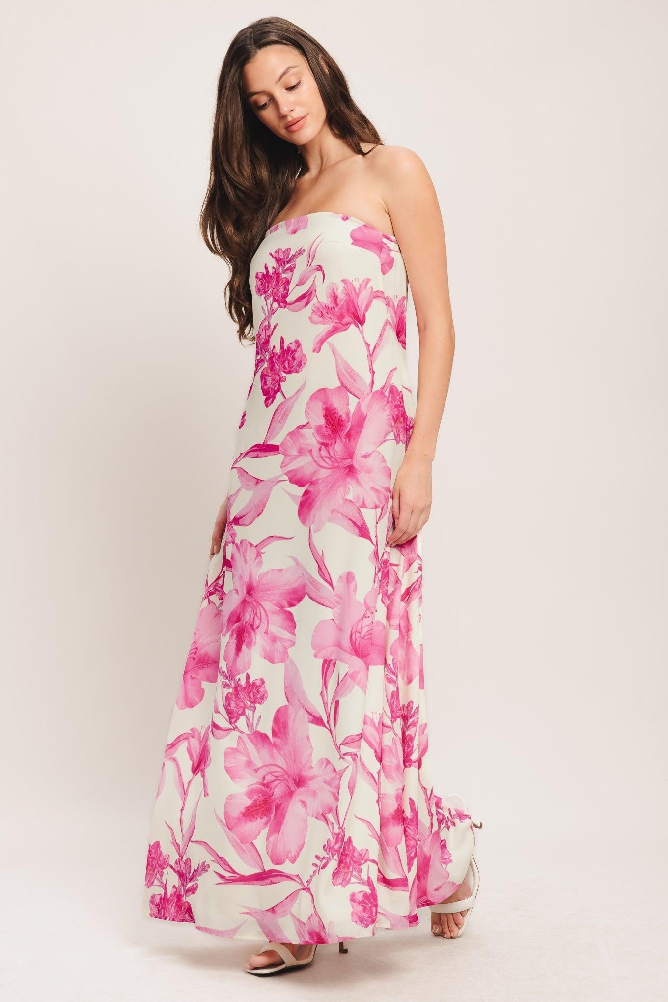 Soft Rose Escape Woven Ankle Dress in ivory pink, view 5 — Soul Flow Apparel