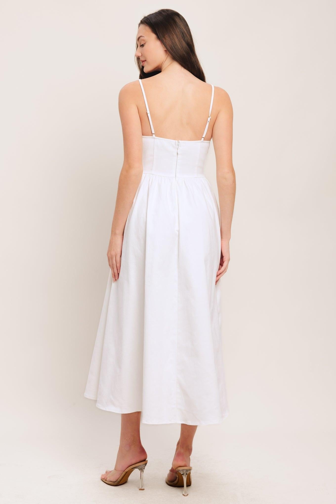 Cloud Petal Woven Midi Dress in white denim, view 6 — Soul Flow Apparel