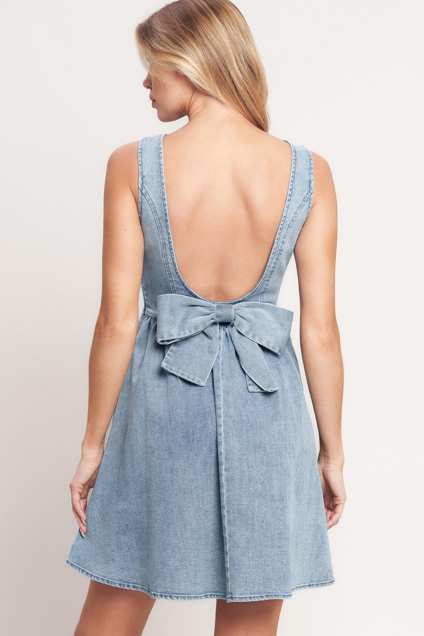Casual Polished Denim Mini Dress in light, view 5 — Soul Flow Apparel