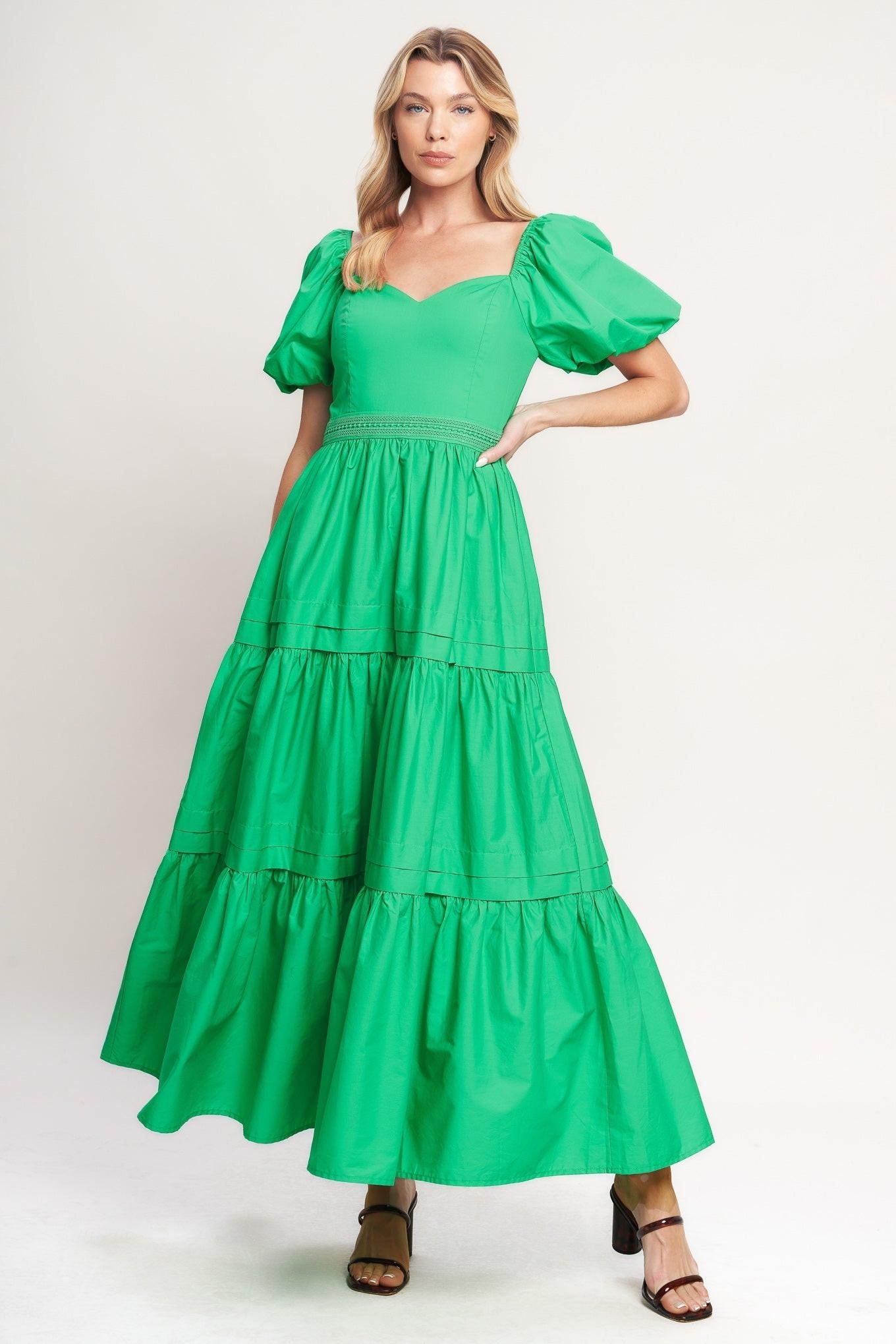 Sweet Verdant Woven Maxi Dress in green, view 1 — Soul Flow Apparel