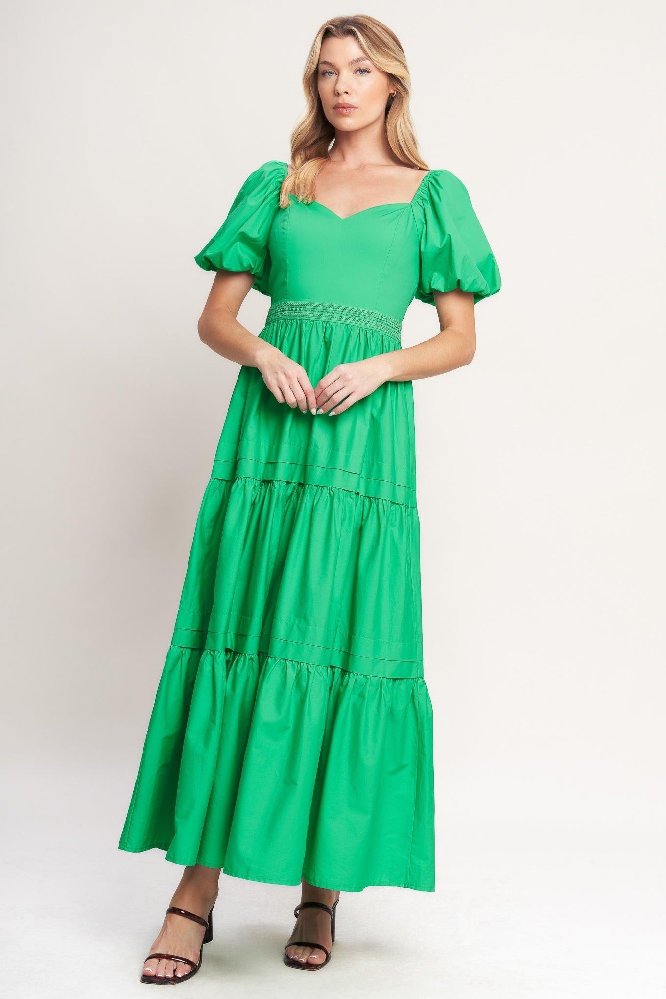 Sweet Verdant Woven Maxi Dress in green, view 2 — Soul Flow Apparel