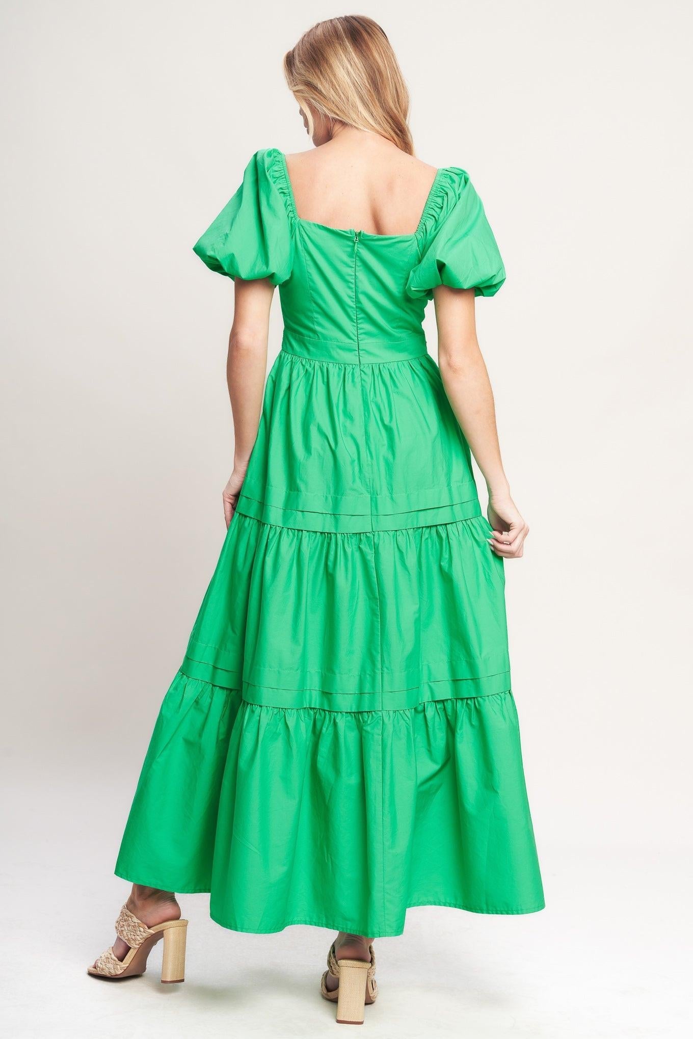 Sweet Verdant Woven Maxi Dress in green, view 4 — Soul Flow Apparel