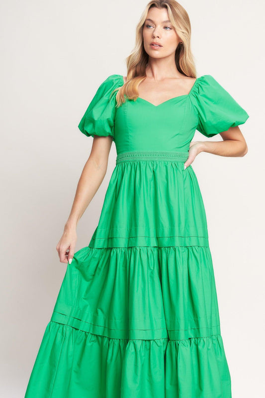 Sweet Verdant Woven Maxi Dress in green, view 5 — Soul Flow Apparel