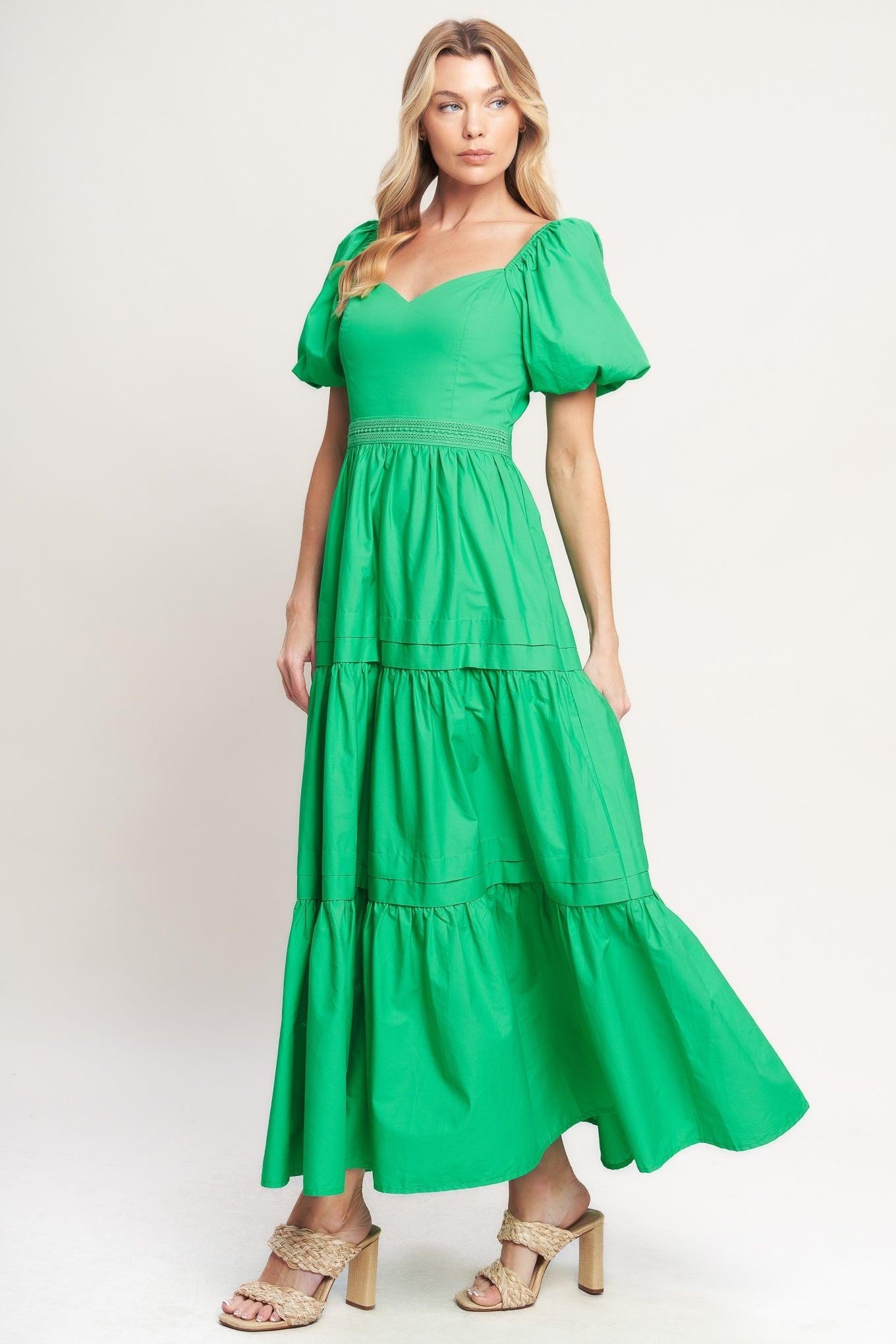 Sweet Verdant Woven Maxi Dress in green, view 6 — Soul Flow Apparel