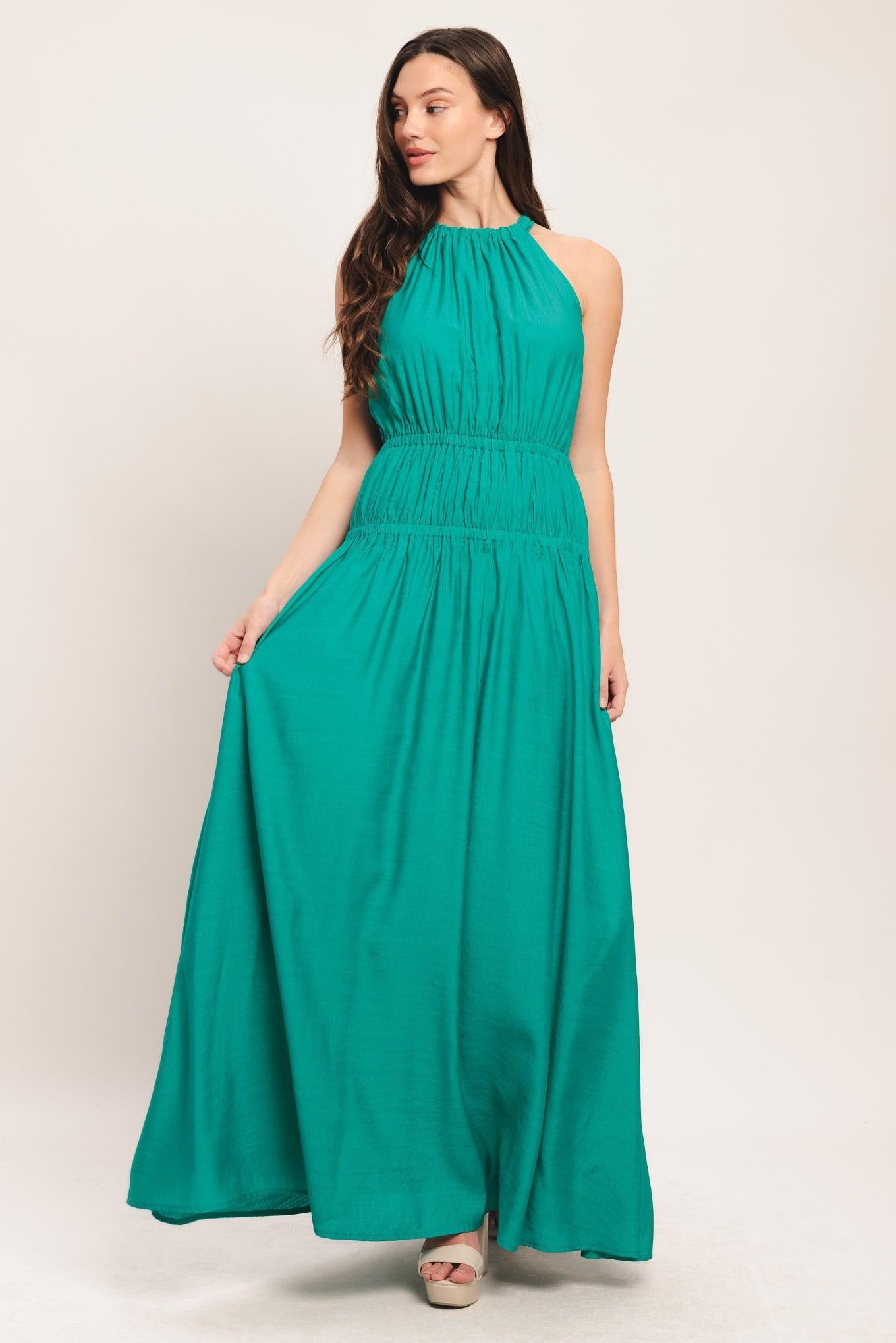 River Walk Woven Maxi Dress in teal, view 1 — Soul Flow Apparel
