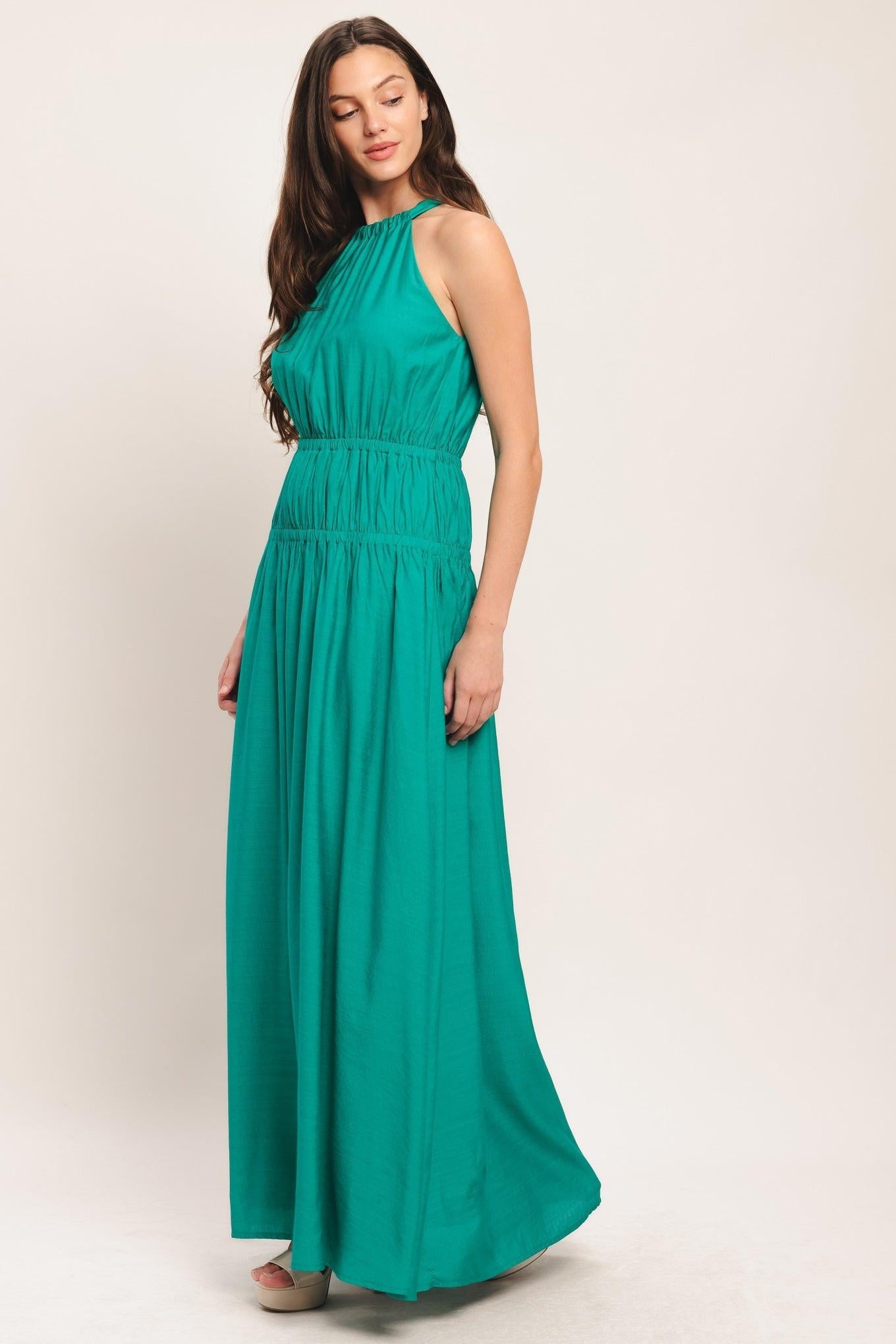 River Walk Woven Maxi Dress in teal, view 2 — Soul Flow Apparel
