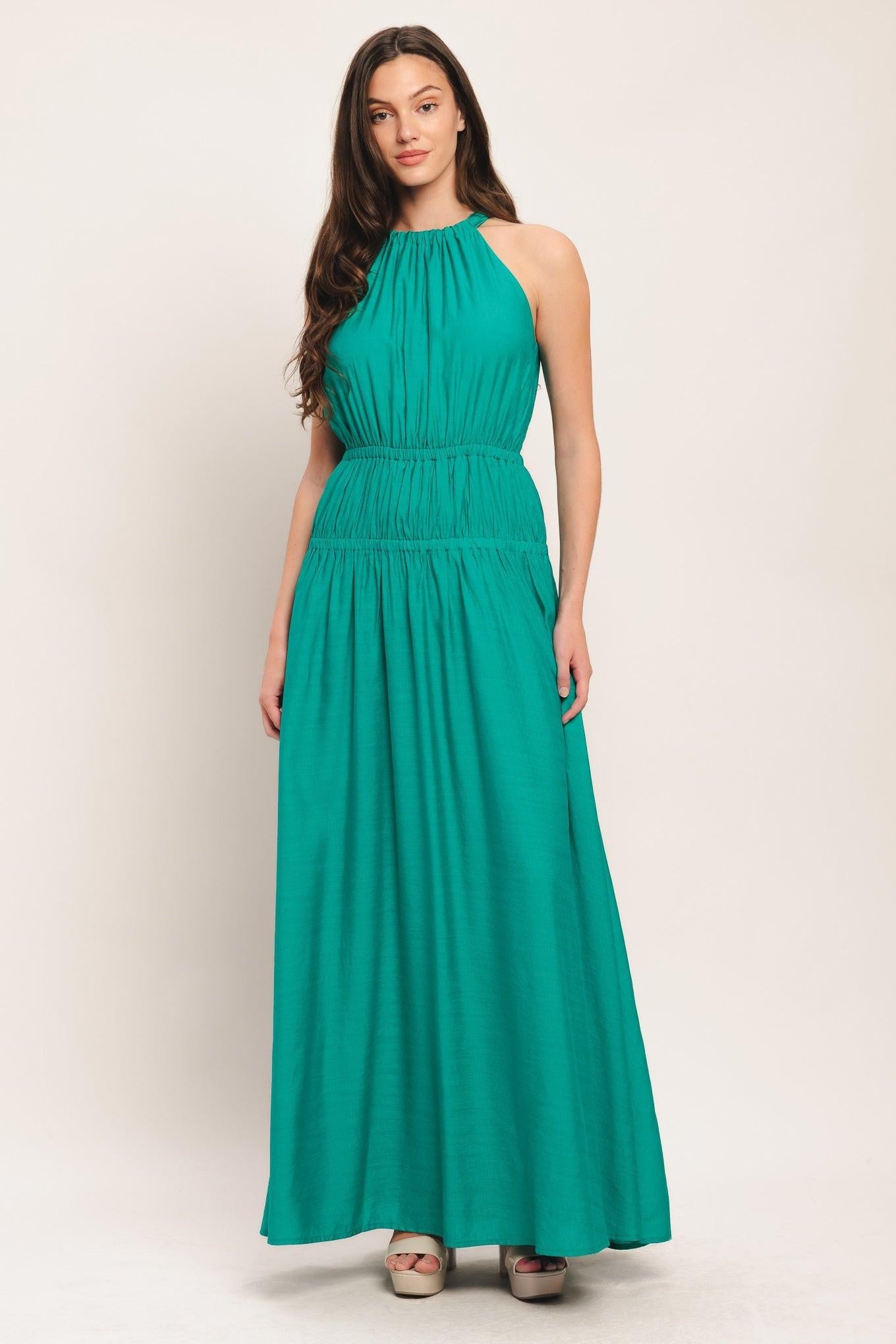 River Walk Woven Maxi Dress in teal, view 3 — Soul Flow Apparel