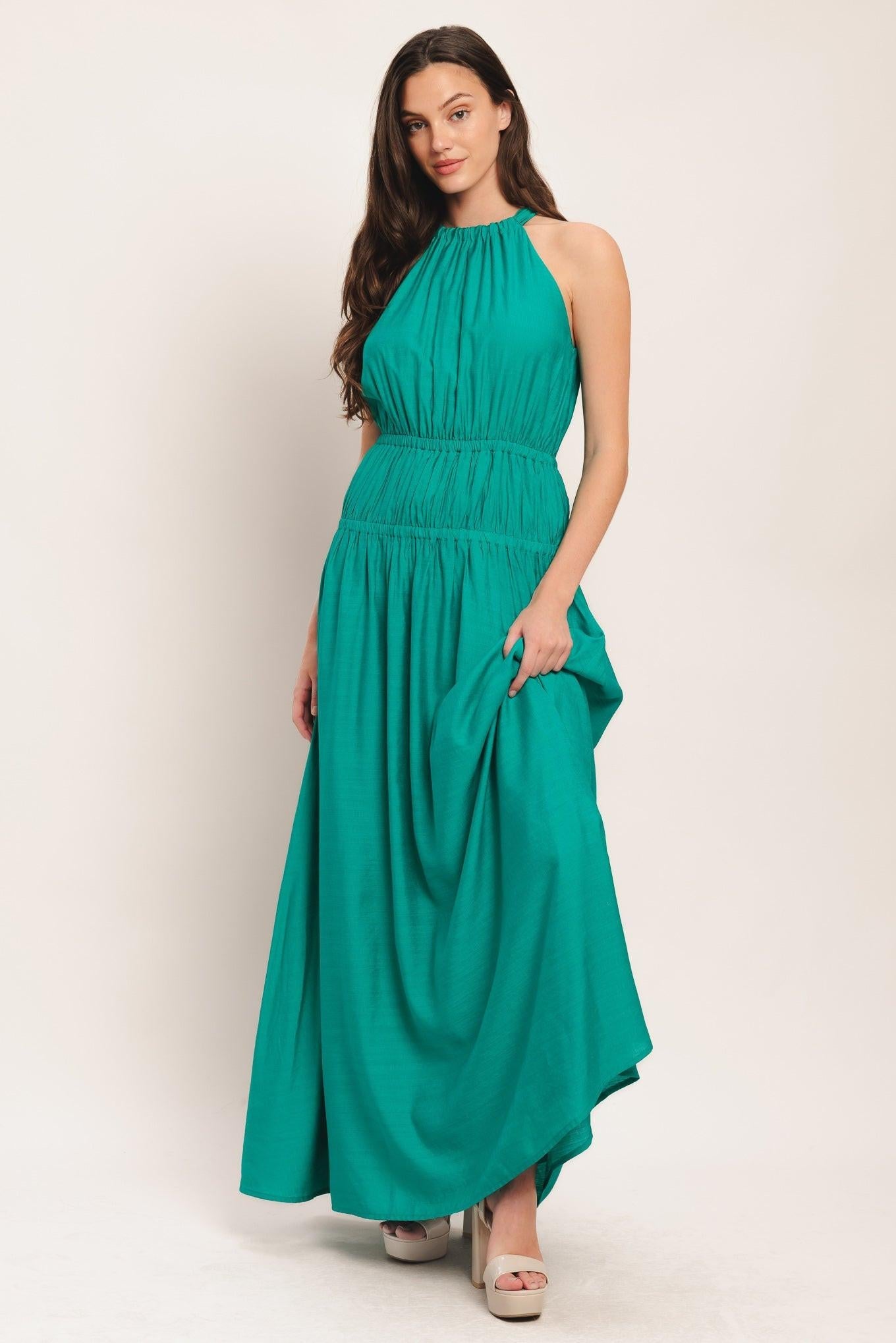 River Walk Woven Maxi Dress in teal, view 4 — Soul Flow Apparel