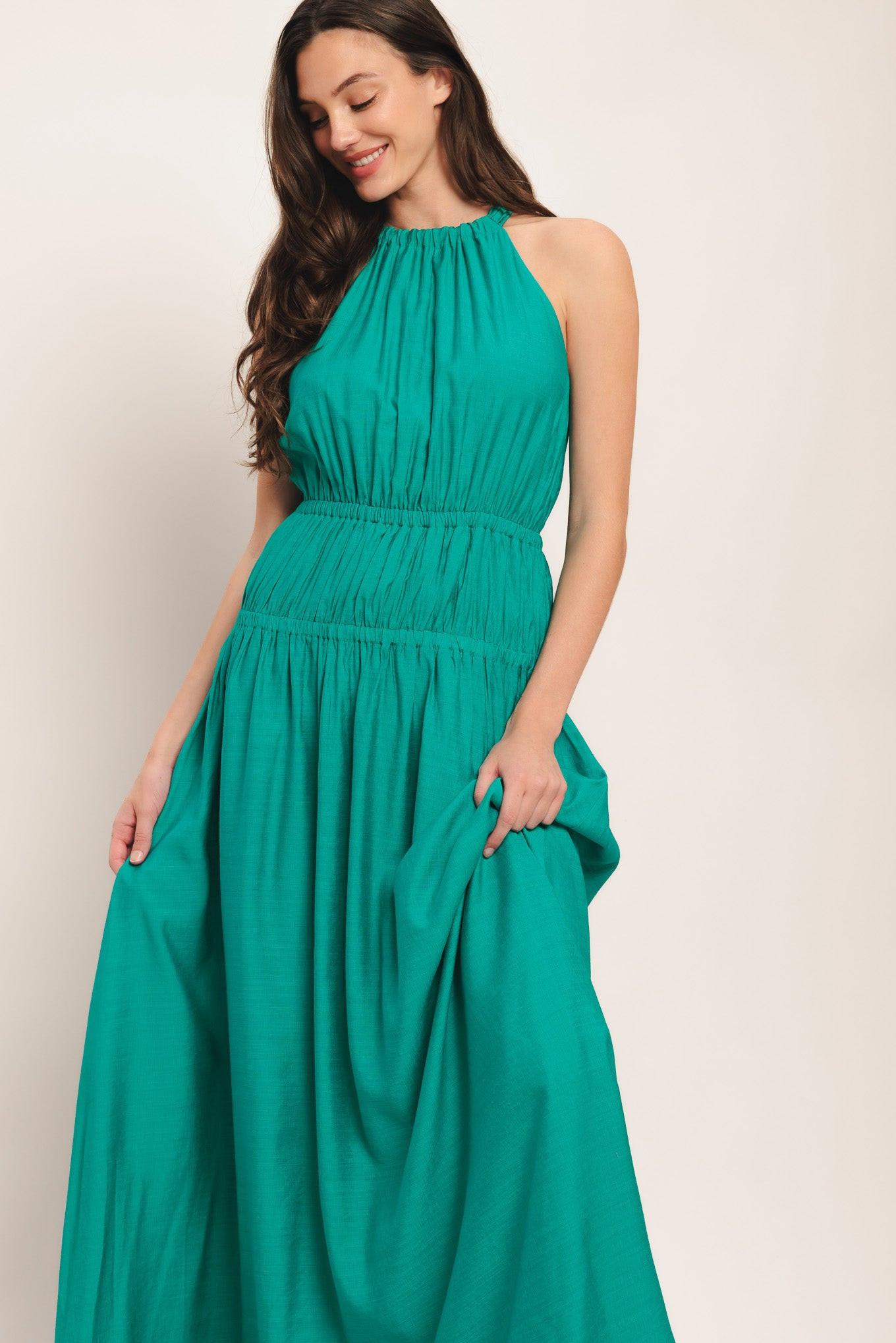 River Walk Woven Maxi Dress in teal, view 5 — Soul Flow Apparel