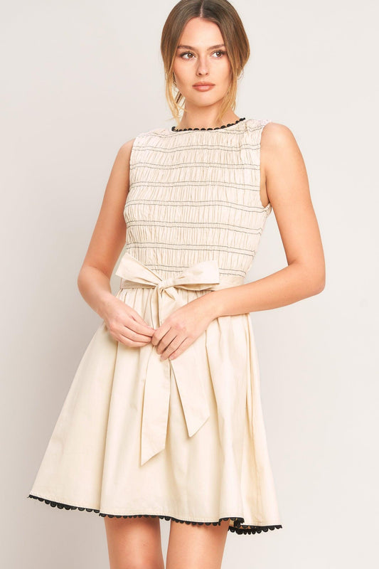 Lovely Escape Woven Mini Dress in beige, view 2 — Soul Flow Apparel