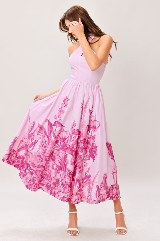 Roselight Dream Woven Midi Dress in light pink, view 3 — Soul Flow Apparel