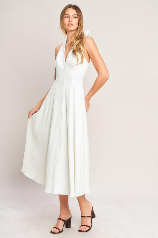 Serene Moment Woven Midi Dress in white denim, view 4 — Soul Flow Apparel