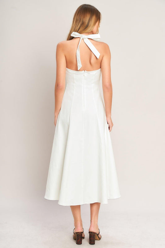 Serene Moment Woven Midi Dress in white denim, view 5 — Soul Flow Apparel