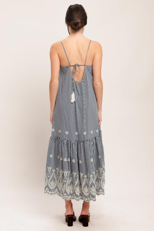 Stripe Cove Woven Midi Dress in ivory navy, view 5 — Soul Flow Apparel