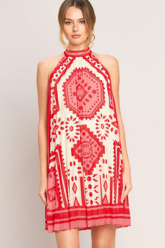 Sunset Medallion Woven Mini Dress in pink, view 1 — Soul Flow Apparel