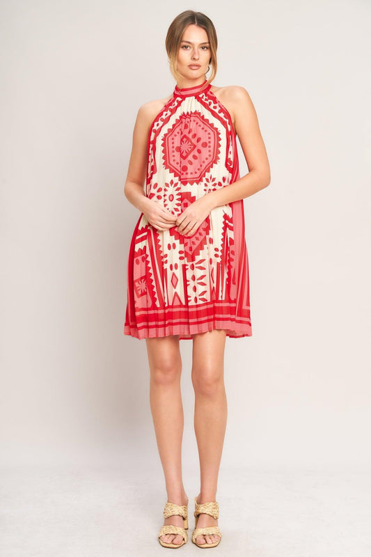 Sunset Medallion Woven Mini Dress in pink, view 2 — Soul Flow Apparel