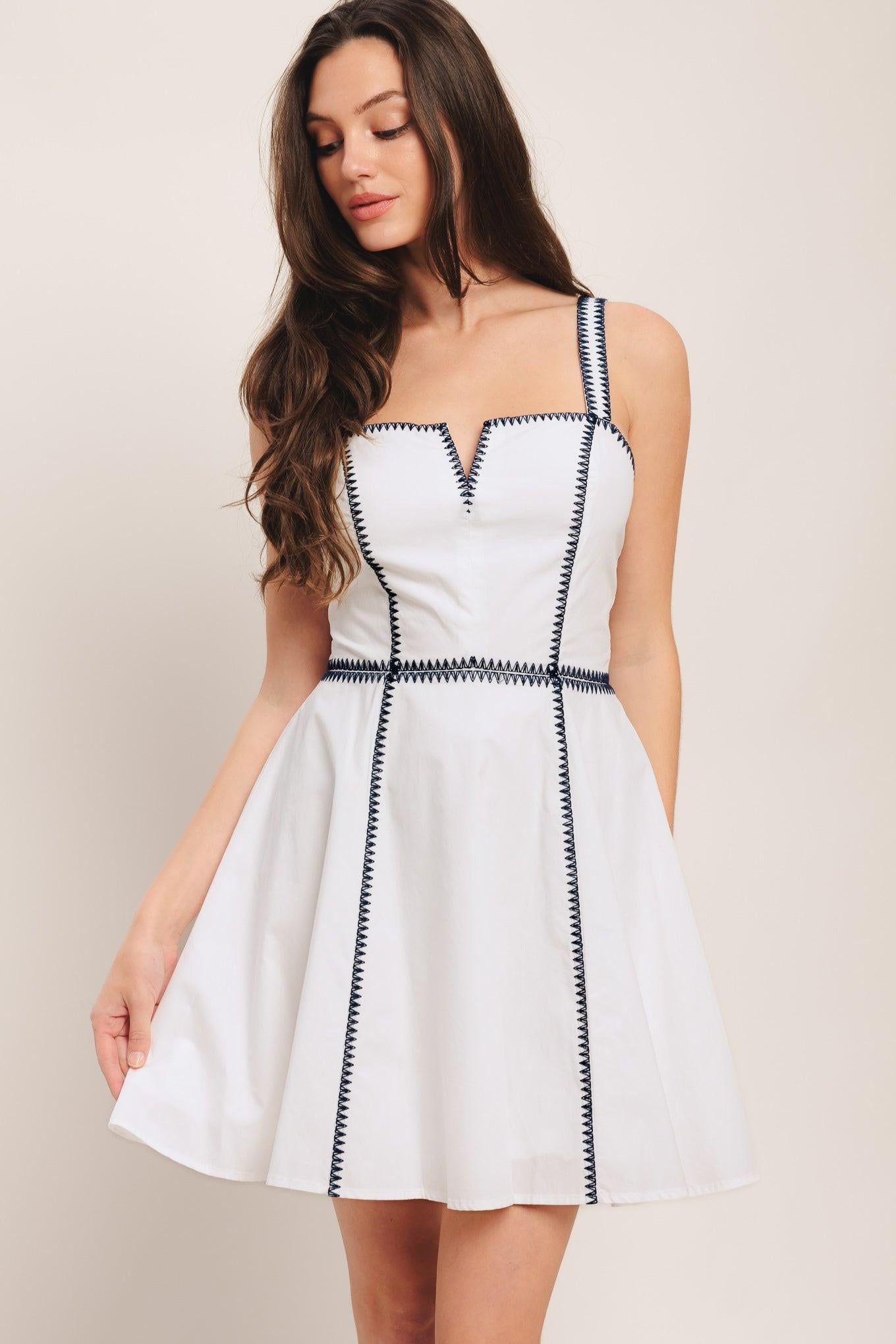 Sharp Summer Woven Mini Dress in off-white, view 3 — Soul Flow Apparel