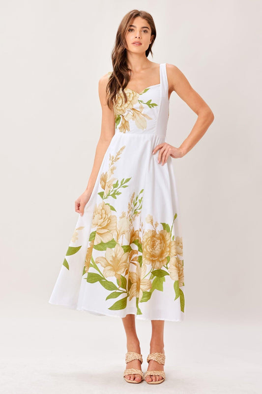 Cream Botanica Woven Midi Dress in ivory, view 1 — Soul Flow Apparel