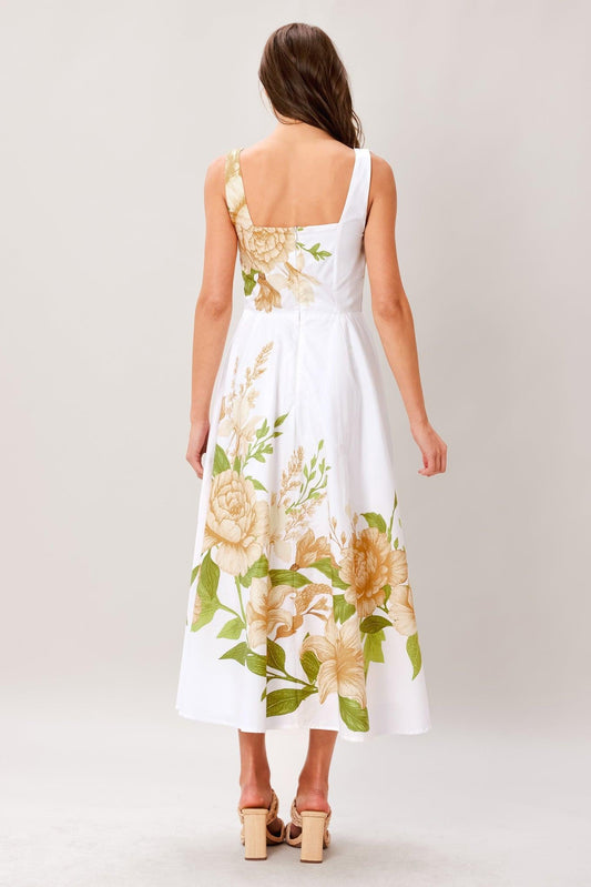 Cream Botanica Woven Midi Dress in ivory, view 6 — Soul Flow Apparel