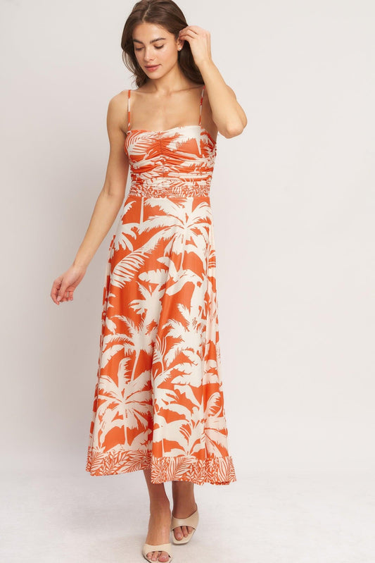 Heatwave Resort Power Mesh Midi Dress in coral ivory, view 1 — Soul Flow Apparel