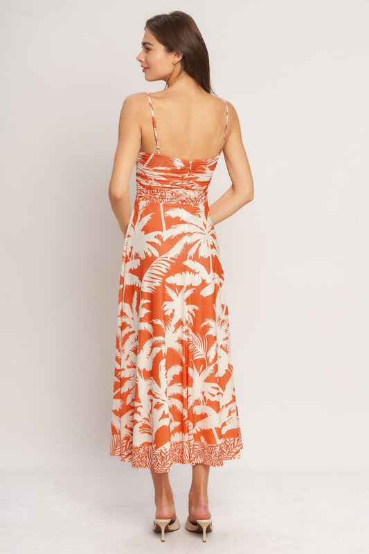 Heatwave Resort Power Mesh Midi Dress in coral ivory, view 4 — Soul Flow Apparel