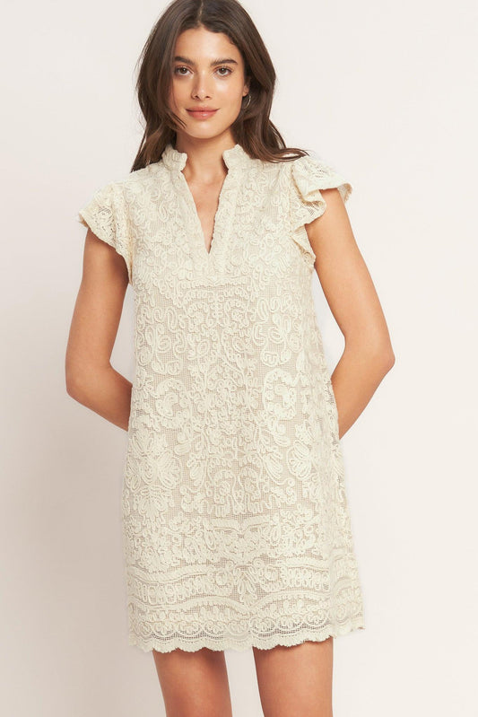 Effortlessly Romantic Woven Mini Dress in cream, view 3 — Soul Flow Apparel