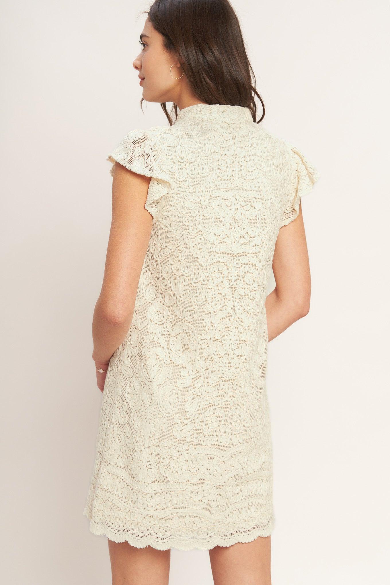 Effortlessly Romantic Woven Mini Dress in cream, view 5 — Soul Flow Apparel