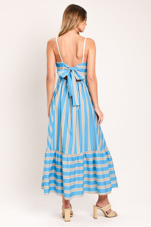Breeze Stripe Woven Midi Dress in light blue, view 1 — Soul Flow Apparel