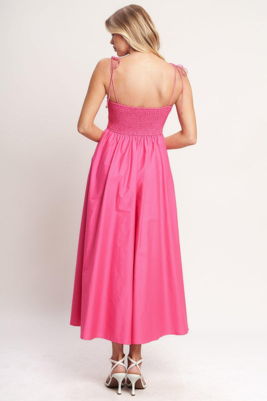 Pretty in Pink Woven Midi Dress in fuchsia, view 4 — Soul Flow Apparel
