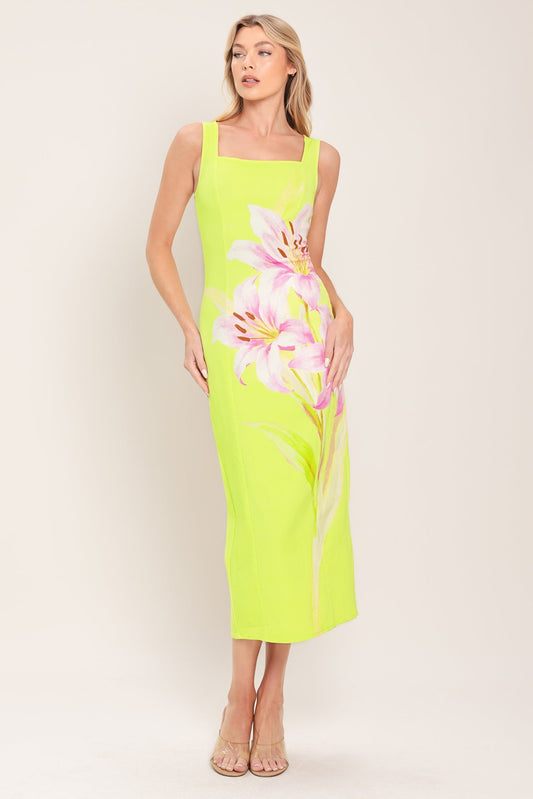 Lush Lime Woven Midi Dress, view 1 — Soul Flow Apparel