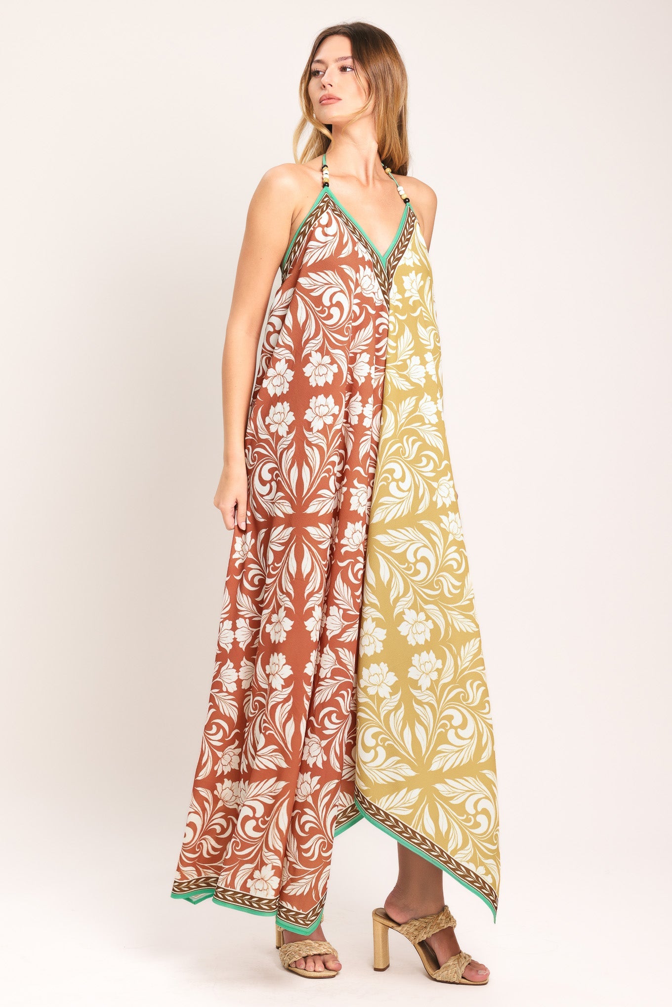 Warm Paradise Woven Midi Scarf Dress in taupe mauve, view 3 — Soul Flow Apparel