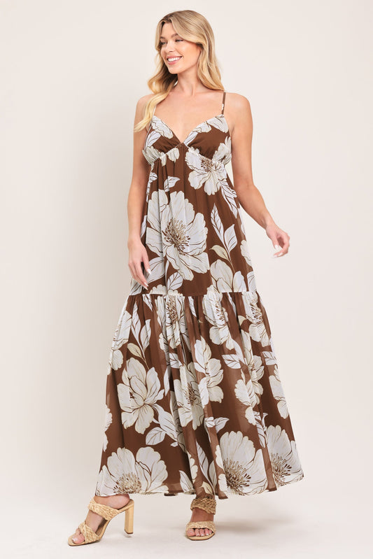 Desert Bloom Woven Maxi Dress in brown, view 2 — Soul Flow Apparel