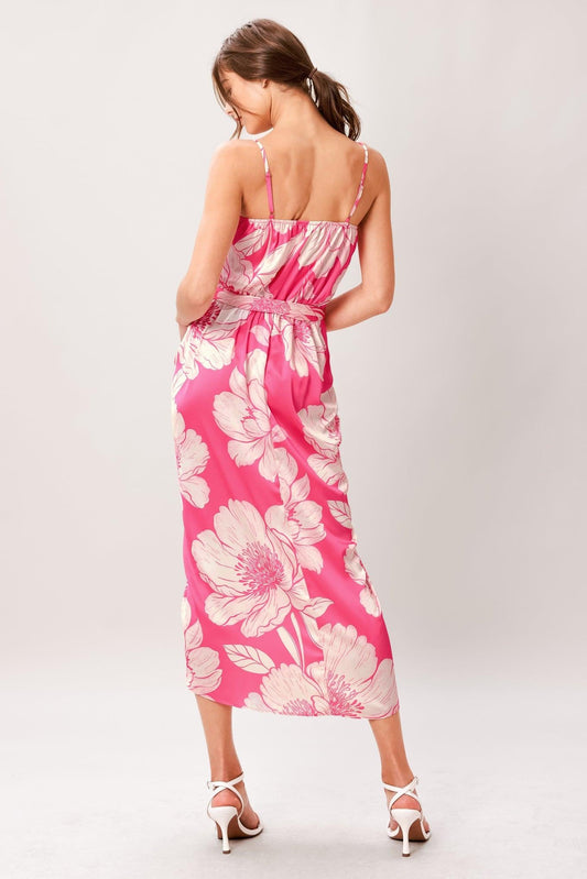 Bold Petalia Woven Midi Dress in pink, view 6 — Soul Flow Apparel