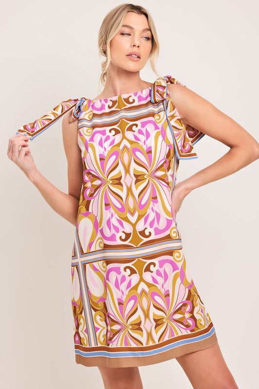 Golden Psyche Woven Mini Dress in ivory, view 3 — Soul Flow Apparel