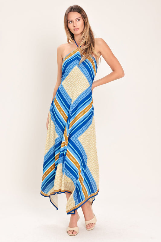 Paradise Code Woven Midi Dress in blue, view 1 — Soul Flow Apparel